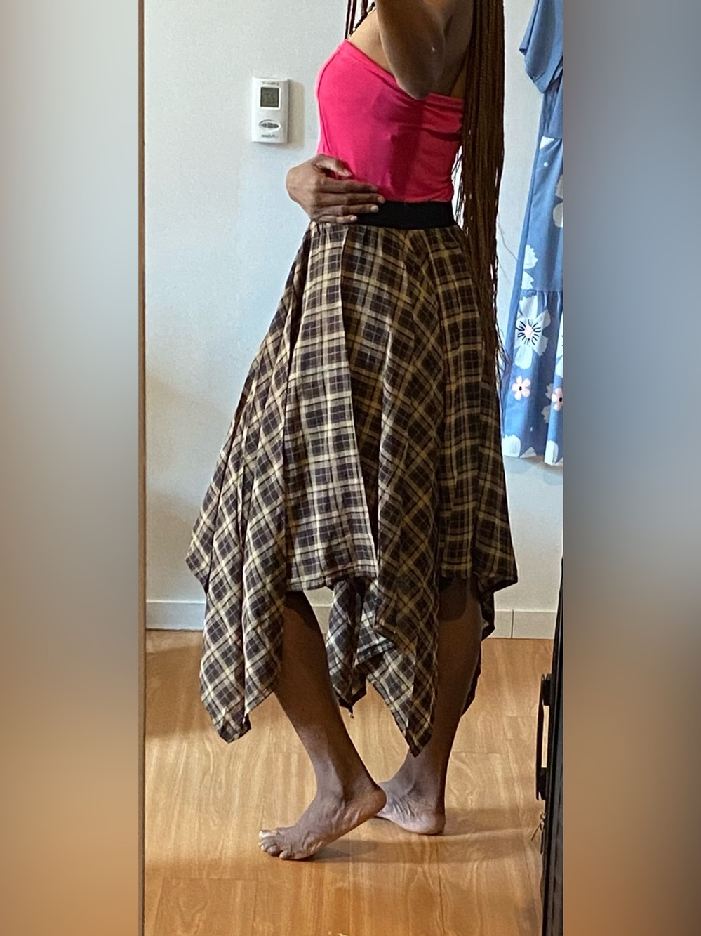 Plaid Handkerchief Hem Skirt in Brown and Black